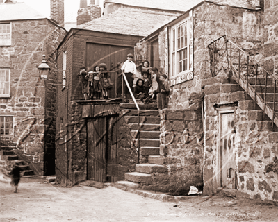 Children outside a Boot Maker's Shop, St Ive's in Cornwall c1900s