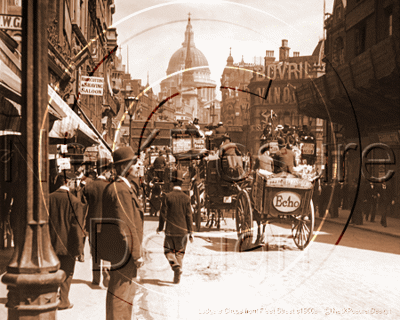 Ludgate Circus and St Paul's from Fleet Street in London c1900s