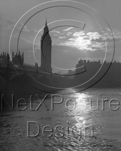 Nightshot of Big Ben and The Houses of Parliament in London c1910s