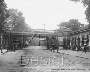 Dulwich West Station with a Cab Rank outside containing 4 Wheeler Growler Cabs, Hansom Cabs and a Cabmens Shelter in London c1890s