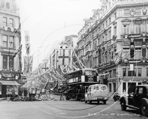 Fleet Street from Ludgate Circus during the Coronation of Queen Elizabeth II in London 1953
