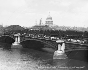 Blackfriars Bridge from the South with St Paul's Cathedral in the distance in London c1890s