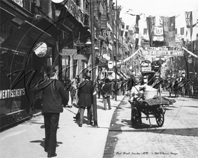 Fleet Street decorated to celebrate the wedding of The Duke of York, King George V to Princess Mary of Teck, Queen Mary in London c1893