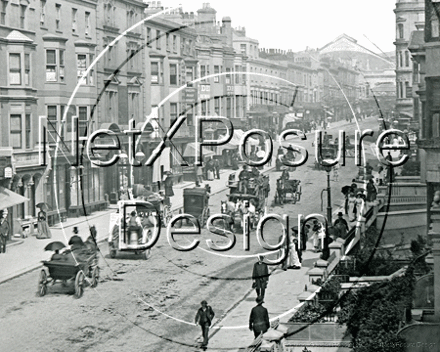 Queens Road with the Railway Station in the distance, Brighton in Sussex c1890s