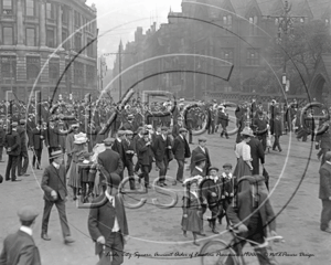 Ancient Order of Foresters procession through City Square, Leeds in Yorkshire c1900s