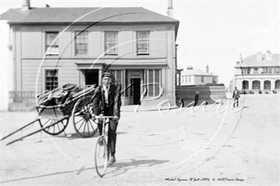 Picture of Cornwall - St Just, Market Square with cart and cyclist c1890s - N2681