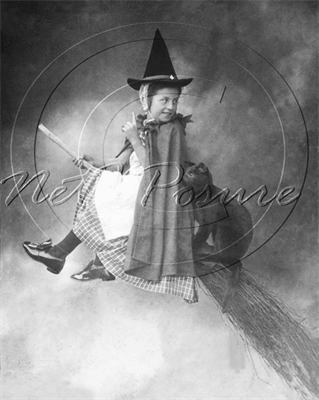 Picture of Misc - Kids, Young Girl on Broom Stick c1930s - N1032