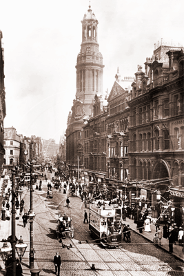 Market Street and Royal Exchange, Manchester in Lancashire c1910s