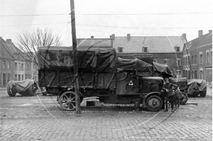 Picture of Military - WW1, Royal Flying Corps, Trucks in French Town -  N3589