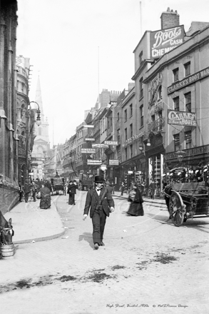 High Street with Christ Church with St Ewen in the distance, Bristol in Avon c1900s