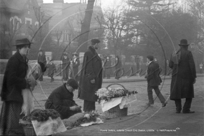 Flower Seller, Crouch End Train Station, Crouch End in North London c1900s